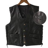 FOESCE 1PCS Punk Biker Vest Lace Button Autumn Sleeveless Jacket For Men Black Leather Polyester Motorcycle Vest For Men