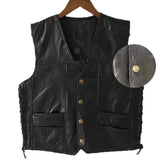 FOESCE 1PCS Punk Biker Vest Lace Button Autumn Sleeveless Jacket For Men Black Leather Polyester Motorcycle Vest For Men