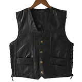 FOESCE 1PCS Punk Biker Vest Lace Button Autumn Sleeveless Jacket For Men Black Leather Polyester Motorcycle Vest For Men