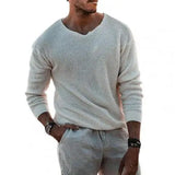 FOESCE 2025 Spring Men Sweater Fashion Solid Color V Neck Long Sleeve Knitted Pullover Sweater Soft Slim Casual Sweater