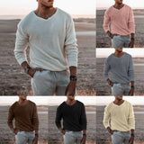 FOESCE 2025 Spring Men Sweater Fashion Solid Color V Neck Long Sleeve Knitted Pullover Sweater Soft Slim Casual Sweater