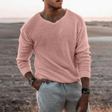 FOESCE 2025 Spring Men Sweater Fashion Solid Color V Neck Long Sleeve Knitted Pullover Sweater Soft Slim Casual Sweater