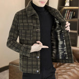 FOESCE 2025 Winter Plaid Woolen Jackets Men Fashion Slim Fit Thickened and Warm Trench Coat Casual Business Streetwear Overcoat M-4XL