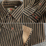 FOESCE 2025 Autumn And Winter New American Retro Stripe Long-Sleeve Lapel Shirt Men's Simple Fashion Washed Multi-pocket Casual Blouses