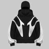 FOESCE 2024 Autumn/Winter New Splicing Hip Hop Devil Pattern Hoodie Double Hoodie Warm and Windproof Design y2k Sweatshirt Design