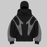 FOESCE 2024 Autumn/Winter New Splicing Hip Hop Devil Pattern Hoodie Double Hoodie Warm and Windproof Design y2k Sweatshirt Design