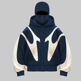 FOESCE 2024 Autumn/Winter New Splicing Hip Hop Devil Pattern Hoodie Double Hoodie Warm and Windproof Design y2k Sweatshirt Design