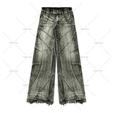 FOESCE 2025 New Fashion Y2k Washed Hip Hop Oversized Jeans Men's Casual Punk Rock Loose Straight Distressed Wide Leg Pants Street Wear