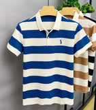 FOESCE 2025 New Summer High Quality Lapel POLO Shirt Short Sleeve Men's Breathable Fashion Striped Embroidered Business Casual Top