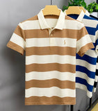 FOESCE 2025 New Summer High Quality Lapel POLO Shirt Short Sleeve Men's Breathable Fashion Striped Embroidered Business Casual Top