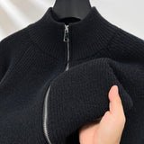 FOESCE A semi turtleneck solid color men's cardigan with a zipper, autumn and winter warm long-sleeved sweater.