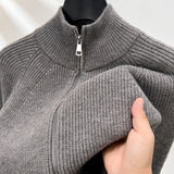 FOESCE A semi turtleneck solid color men's cardigan with a zipper, autumn and winter warm long-sleeved sweater.