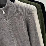 FOESCE A semi turtleneck solid color men's cardigan with a zipper, autumn and winter warm long-sleeved sweater.