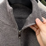 FOESCE A semi turtleneck solid color men's cardigan with a zipper, autumn and winter warm long-sleeved sweater.