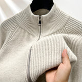 FOESCE A semi turtleneck solid color men's cardigan with a zipper, autumn and winter warm long-sleeved sweater.