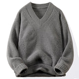 FOESCE All Solid Color V-neck Sweater Thick Warm Fashion Trend Crisp Shape Tall Thin Quality Fabric Comfortable Skin Breathable Wear