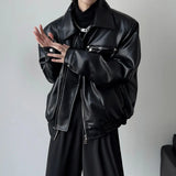 FOESCE American PU Leather Coat Bomber Jacket Men Autumn Leather Jacket Men's Lapel Zipper Biker Jacket Men Clothing Coat Streetwear