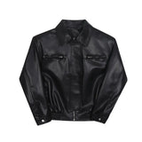 FOESCE American PU Leather Coat Bomber Jacket Men Autumn Leather Jacket Men's Lapel Zipper Biker Jacket Men Clothing Coat Streetwear