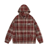 FOESCE American Retro Plaid Design Versatile Couple Jackets Men Women Hooded Letter Embroidery Long-sleeved Slimming Loose Casual Coats