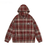 FOESCE American Retro Plaid Design Versatile Couple Jackets Men Women Hooded Letter Embroidery Long-sleeved Slimming Loose Casual Coats