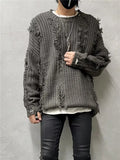 FOESCE American Style Sweater Streetwear Trendy Unique Stitching Ripped Sweater Coat Designer Pullover Couple Casual y2k Top