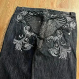 FOESCE American jeans embroidered skull pants Y2K high street summer loose denim trend retro hip-hop casual jeans street wear