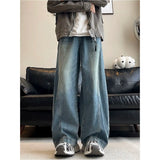 FOESCE American style personality trend men and women straight leg spring and autumn washed jeans couple loose retro casual pants y2k