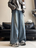 FOESCE American style personality trend men and women straight leg spring and autumn washed jeans couple loose retro casual pants y2k