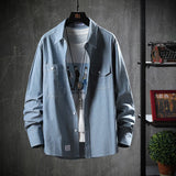 FOESCE Autumn 2024 New style high quality Denim shirts Men's fashion Casual Long Sleeved Jeans Shirt Solid Color Shirt men size M-5XL