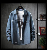 FOESCE Autumn 2024 New style high quality Denim shirts Men's fashion Casual Long Sleeved Jeans Shirt Solid Color Shirt men size M-5XL