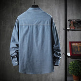 FOESCE Autumn 2024 New style high quality Denim shirts Men's fashion Casual Long Sleeved Jeans Shirt Solid Color Shirt men size M-5XL