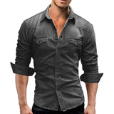 Autumn Men Denim Tshirt Mens Long Sleeve Soft Cotton Slim Jeans T-Shirts Male Cowboy Tops Tees Xxxl