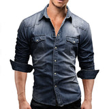 Autumn Men Denim Tshirt Mens Long Sleeve Soft Cotton Slim Jeans T-Shirts Male Cowboy Tops Tees Xxxl