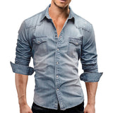 Autumn Men Denim Tshirt Mens Long Sleeve Soft Cotton Slim Jeans T-Shirts Male Cowboy Tops Tees Xxxl