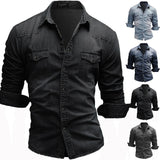 Autumn Men Denim Tshirt Mens Long Sleeve Soft Cotton Slim Jeans T-Shirts Male Cowboy Tops Tees Xxxl