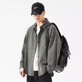 FOESCE Autumn Men's Long Sleeve Cargo Shirt Casual Korean Fashion Oversize Blouses Hombre 2025 New High Street Y2K T Shirt Baggy Jacket