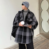 FOESCE Autumn Plaid Jacket Men Fashion Retro Pocket Casual Jacket Men Streetwear Korean Loose Lapel Coat Mens Outerwear M-2XL