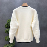 FOESCE Autumn Winter New Fashion Round Neck Long Sleeve Solid Color Pullovers Men's Clothing Loose Casual All-match Simplicity Sweaters