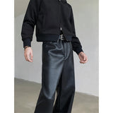 FOESCE Autumn Winter Punk Men's PU Leather Pants Fashion Black Hipcool Men Zipper Wide-leg Mopping Trousers All-match Windproof