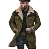 FOESCE Autumn and Winter Mens Coat Suede Color Matching Jacket Multi-pocket Zipper Coat for Men