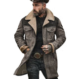 FOESCE Autumn and Winter Mens Coat Suede Color Matching Jacket Multi-pocket Zipper Coat for Men