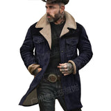 FOESCE Autumn and Winter Mens Coat Suede Color Matching Jacket Multi-pocket Zipper Coat for Men