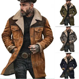 FOESCE Autumn and Winter Mens Coat Suede Color Matching Jacket Multi-pocket Zipper Coat for Men