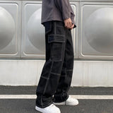 FOESCE Cargo jeans Men Wide Leg Jeans Hip Hop Casual Men's Straight Baggy Denim Pants Streetwear Skateboard Pant Neutral Trousers