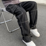 FOESCE Cargo jeans Men Wide Leg Jeans Hip Hop Casual Men's Straight Baggy Denim Pants Streetwear Skateboard Pant Neutral Trousers