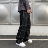 FOESCE Cargo jeans Men Wide Leg Jeans Hip Hop Casual Men's Straight Baggy Denim Pants Streetwear Skateboard Pant Neutral Trousers