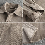 FOESCE Cotton corduroy wash long sleeve shirt men's American khaki trend single pocket shirt coat