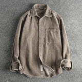 FOESCE Cotton corduroy wash long sleeve shirt men's American khaki trend single pocket shirt coat