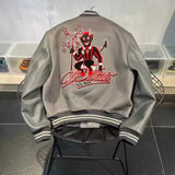 Devil Jacket Y2K Mens Womens Hip Hop Leather Cartoon Embroidered Motorcycle Jacket Leather Zipper Jacket Coats