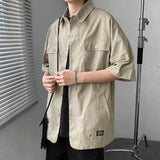 FOESCE Elegant Fashion Shirts Loose Solid Patchwork Casual Turn-down Collar Short Sleeve Pockets Spring Summer Thin Men's Clothing 2025